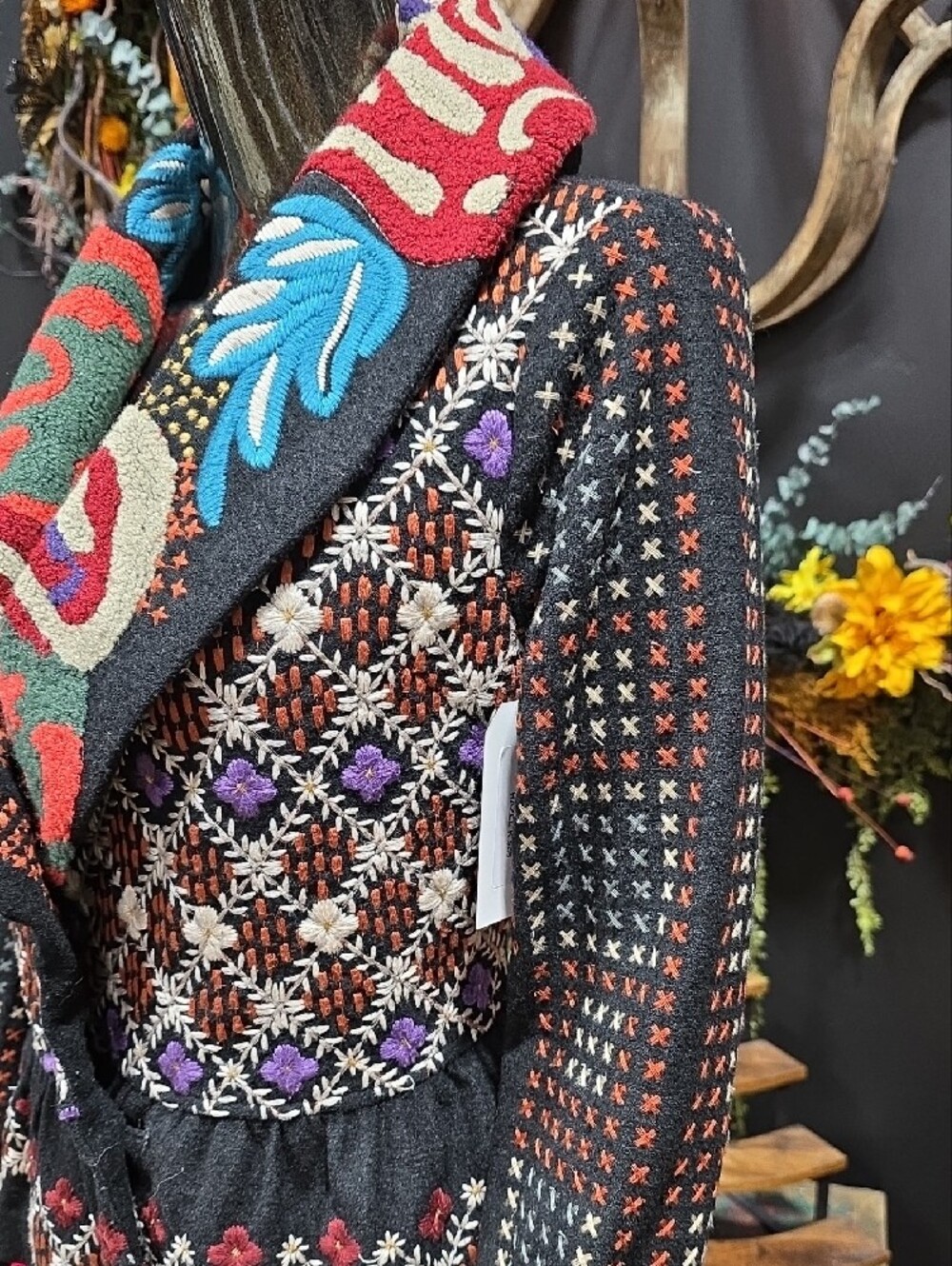 RARE! Hazel Black Embroidered Shawl Collar Blazer with Multicolor Accents - Picture 5 of 15